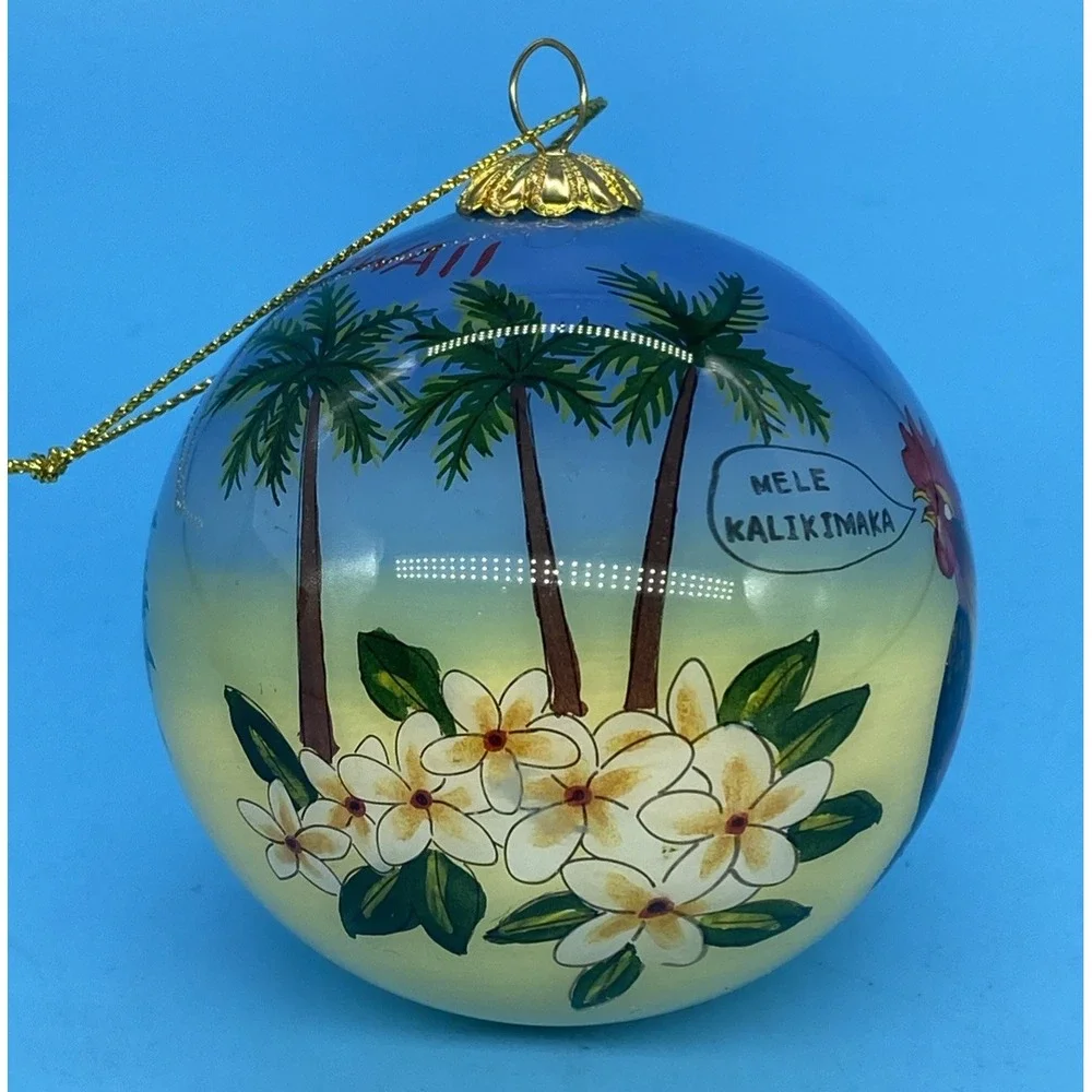 Maui By Design Kauai Hawaii Hand Painted Glass Ornament Rooster Keiki Boxed